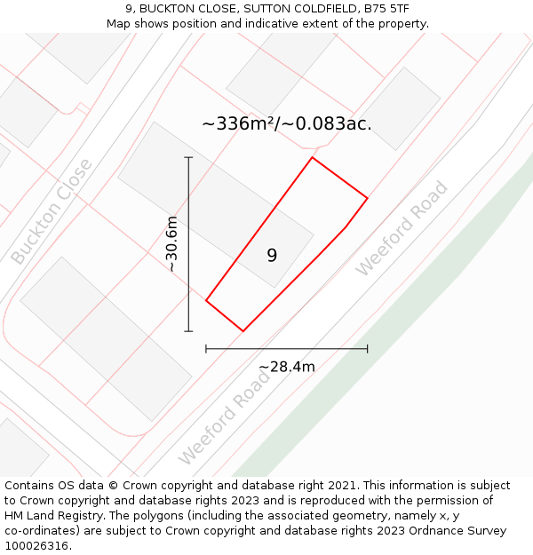 9, BUCKTON CLOSE, SUTTON COLDFIELD, B75 5TF: Plot and title map