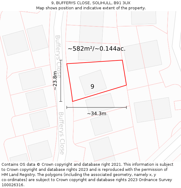 9, BUFFERYS CLOSE, SOLIHULL, B91 3UX: Plot and title map