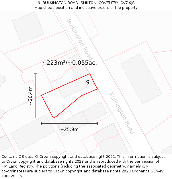 9, BULKINGTON ROAD, SHILTON, COVENTRY, CV7 9JS: Plot and title map