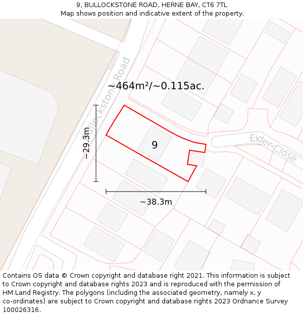 9, BULLOCKSTONE ROAD, HERNE BAY, CT6 7TL: Plot and title map