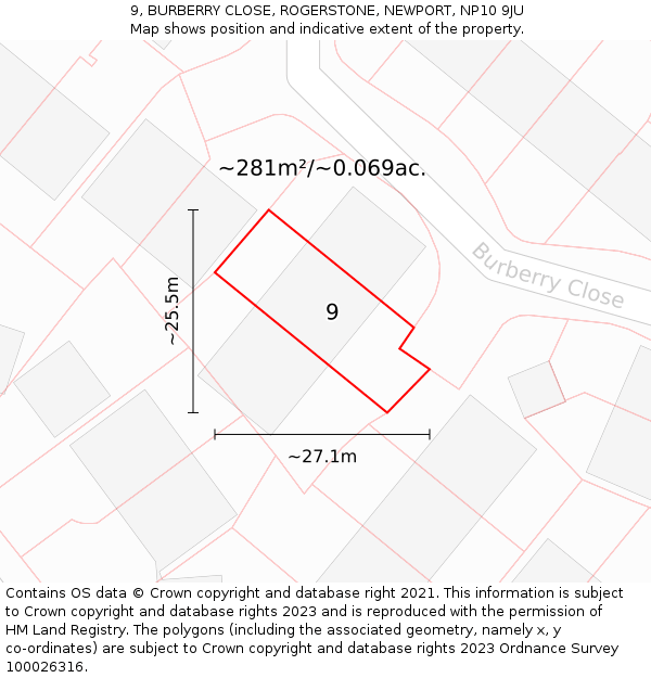 9, BURBERRY CLOSE, ROGERSTONE, NEWPORT, NP10 9JU: Plot and title map