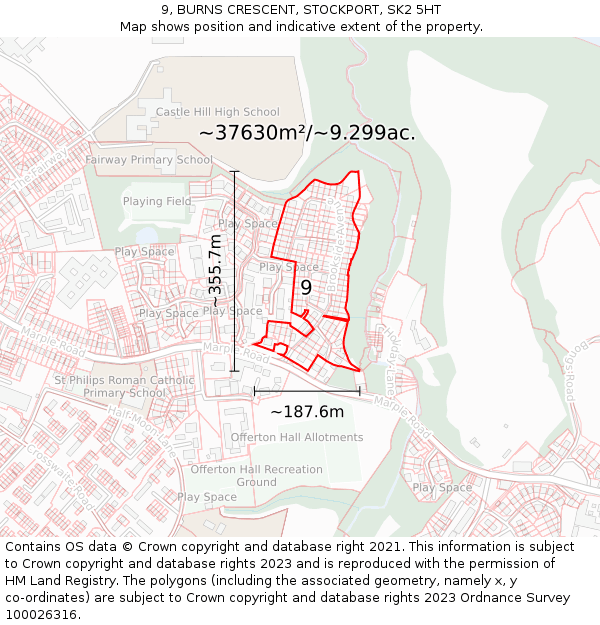 9, BURNS CRESCENT, STOCKPORT, SK2 5HT: Plot and title map