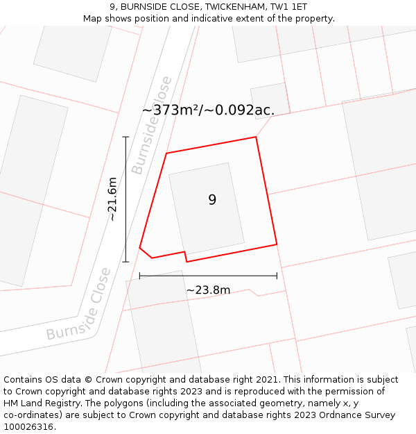 9, BURNSIDE CLOSE, TWICKENHAM, TW1 1ET: Plot and title map