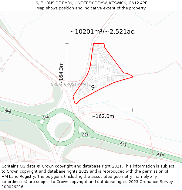 9, BURNSIDE PARK, UNDERSKIDDAW, KESWICK, CA12 4PF: Plot and title map