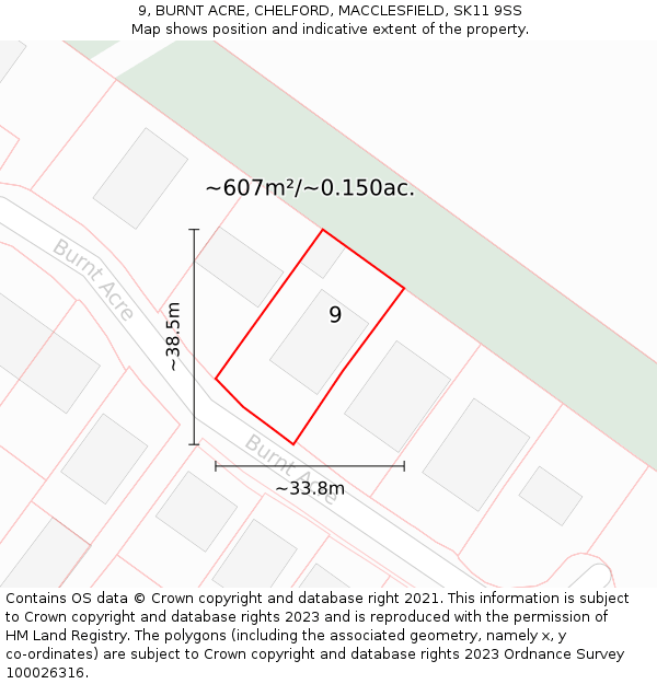 9, BURNT ACRE, CHELFORD, MACCLESFIELD, SK11 9SS: Plot and title map