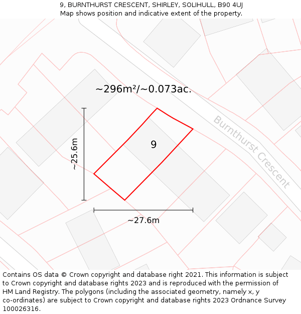 9, BURNTHURST CRESCENT, SHIRLEY, SOLIHULL, B90 4UJ: Plot and title map