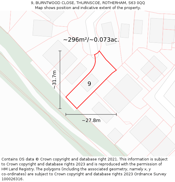 9, BURNTWOOD CLOSE, THURNSCOE, ROTHERHAM, S63 0QQ: Plot and title map