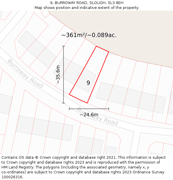 9, BURROWAY ROAD, SLOUGH, SL3 8EH: Plot and title map
