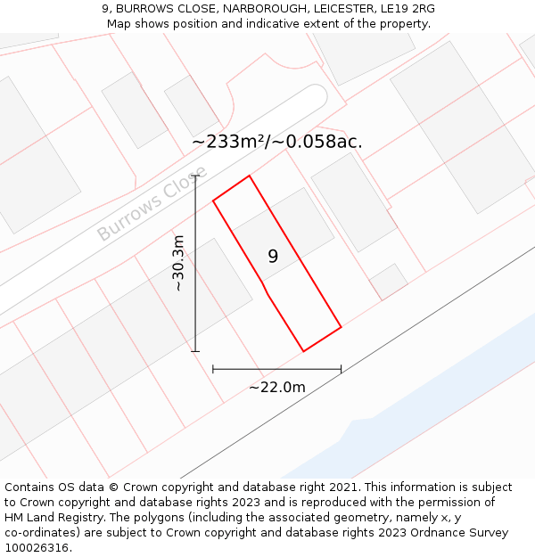 9, BURROWS CLOSE, NARBOROUGH, LEICESTER, LE19 2RG: Plot and title map