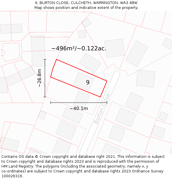 9, BURTON CLOSE, CULCHETH, WARRINGTON, WA3 4BW: Plot and title map