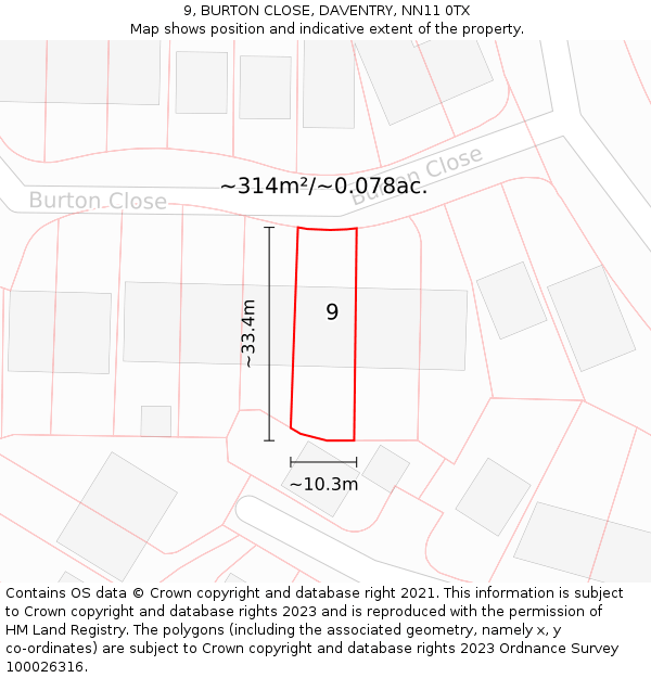 9, BURTON CLOSE, DAVENTRY, NN11 0TX: Plot and title map