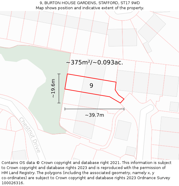 9, BURTON HOUSE GARDENS, STAFFORD, ST17 9WD: Plot and title map