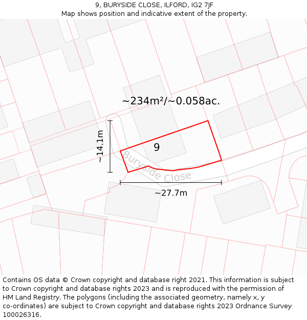 9, BURYSIDE CLOSE, ILFORD, IG2 7JF: Plot and title map