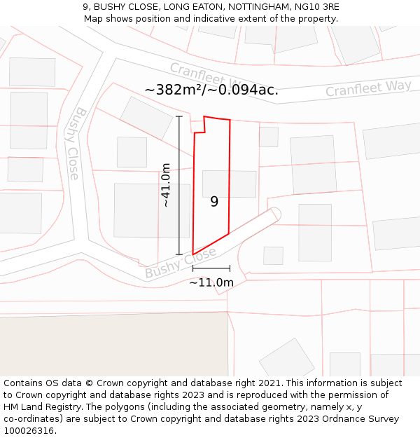 9, BUSHY CLOSE, LONG EATON, NOTTINGHAM, NG10 3RE: Plot and title map