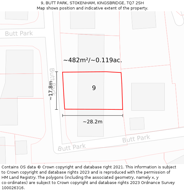 9, BUTT PARK, STOKENHAM, KINGSBRIDGE, TQ7 2SH: Plot and title map