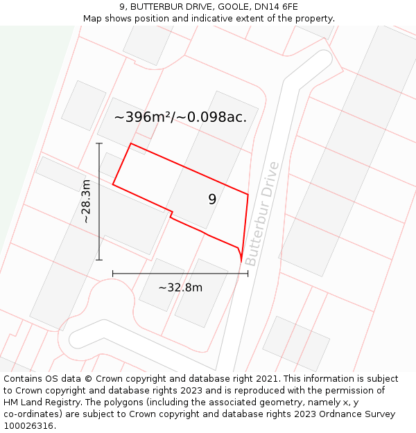 9, BUTTERBUR DRIVE, GOOLE, DN14 6FE: Plot and title map