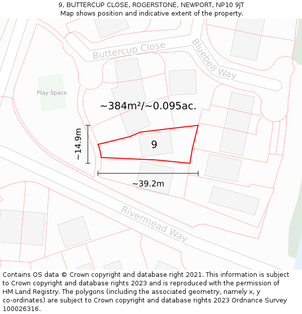 9, BUTTERCUP CLOSE, ROGERSTONE, NEWPORT, NP10 9JT: Plot and title map