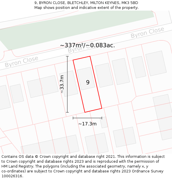 9, BYRON CLOSE, BLETCHLEY, MILTON KEYNES, MK3 5BD: Plot and title map