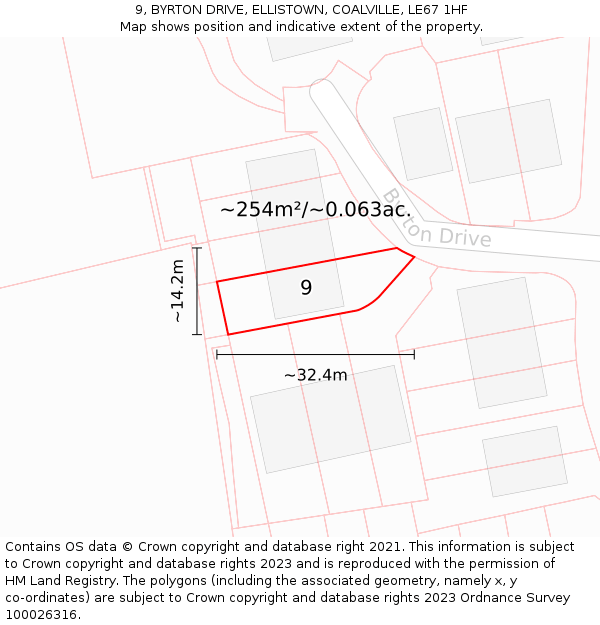 9, BYRTON DRIVE, ELLISTOWN, COALVILLE, LE67 1HF: Plot and title map