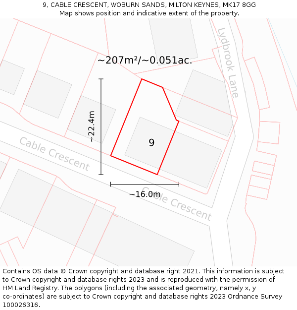 9, CABLE CRESCENT, WOBURN SANDS, MILTON KEYNES, MK17 8GG: Plot and title map