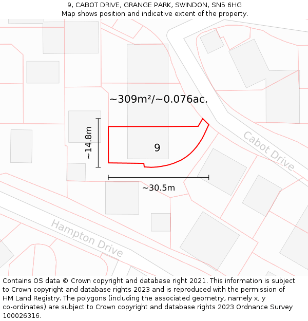 9, CABOT DRIVE, GRANGE PARK, SWINDON, SN5 6HG: Plot and title map