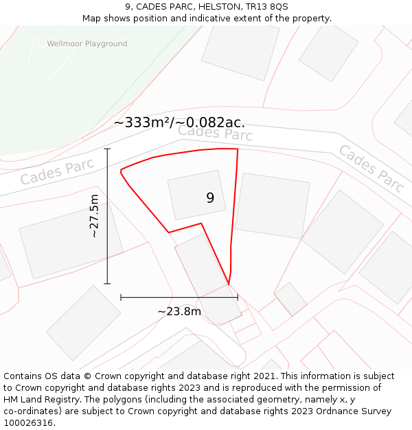 9, CADES PARC, HELSTON, TR13 8QS: Plot and title map
