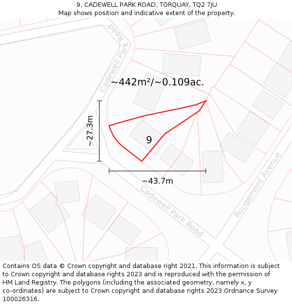 9, CADEWELL PARK ROAD, TORQUAY, TQ2 7JU: Plot and title map