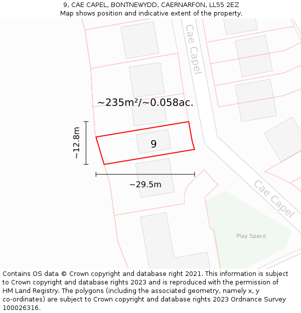 9, CAE CAPEL, BONTNEWYDD, CAERNARFON, LL55 2EZ: Plot and title map