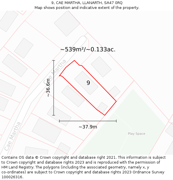 9, CAE MARTHA, LLANARTH, SA47 0RQ: Plot and title map