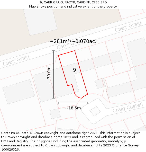 9, CAER GRAIG, RADYR, CARDIFF, CF15 8RD: Plot and title map