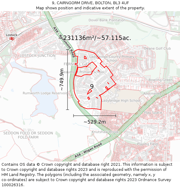 9, CAIRNGORM DRIVE, BOLTON, BL3 4UF: Plot and title map