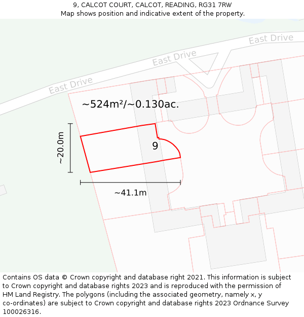 9, CALCOT COURT, CALCOT, READING, RG31 7RW: Plot and title map