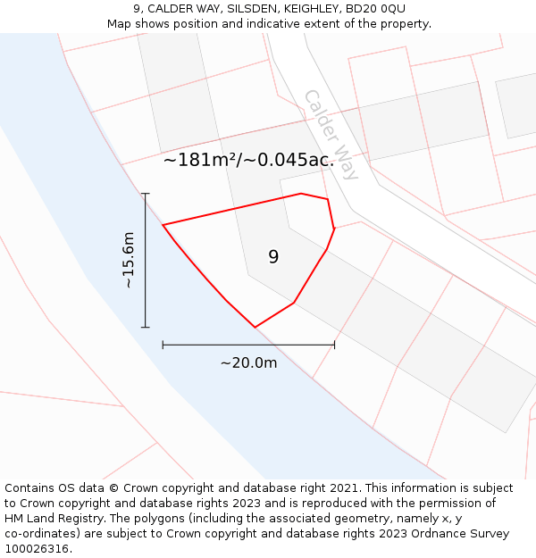 9, CALDER WAY, SILSDEN, KEIGHLEY, BD20 0QU: Plot and title map