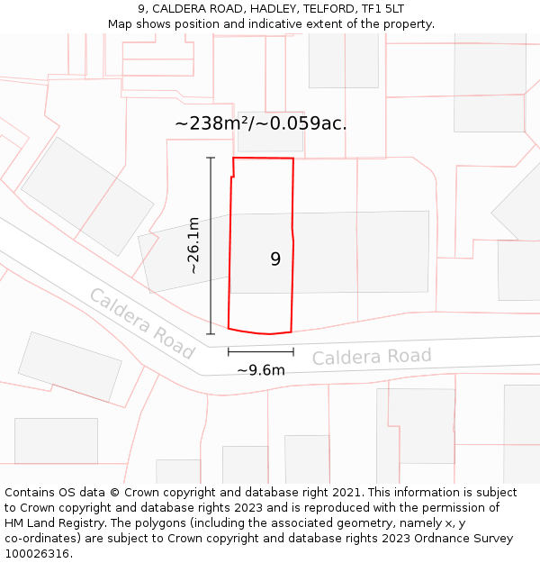 9, CALDERA ROAD, HADLEY, TELFORD, TF1 5LT: Plot and title map