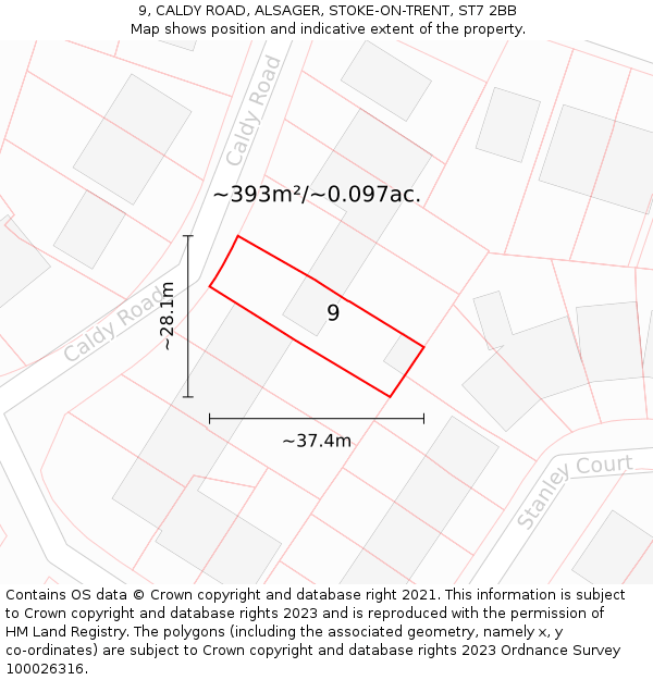 9, CALDY ROAD, ALSAGER, STOKE-ON-TRENT, ST7 2BB: Plot and title map