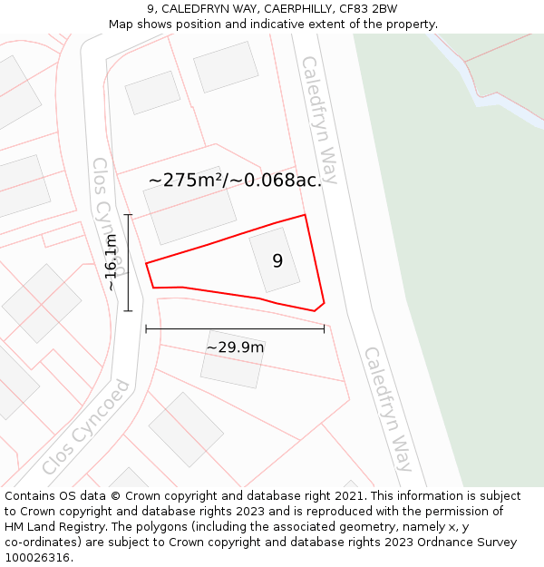 9, CALEDFRYN WAY, CAERPHILLY, CF83 2BW: Plot and title map