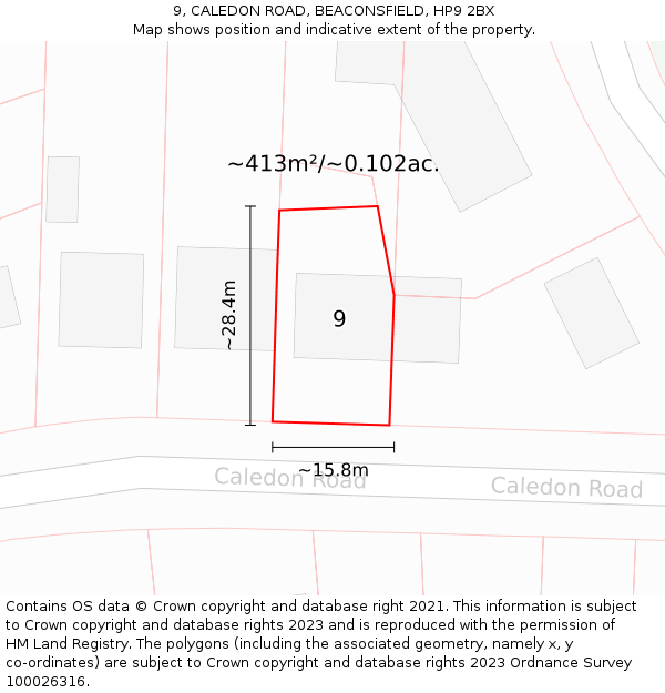 9, CALEDON ROAD, BEACONSFIELD, HP9 2BX: Plot and title map