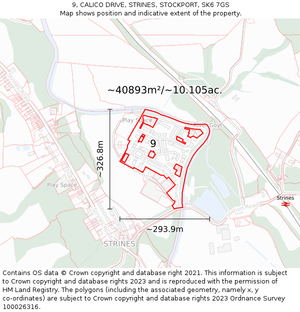 9, CALICO DRIVE, STRINES, STOCKPORT, SK6 7GS: Plot and title map
