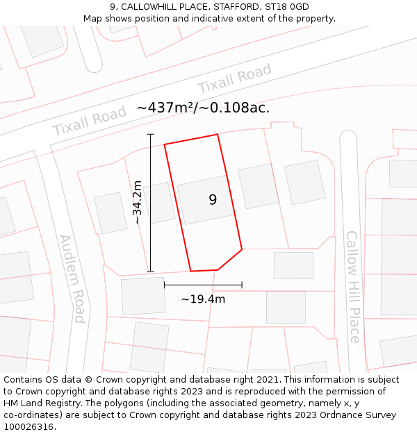9, CALLOWHILL PLACE, STAFFORD, ST18 0GD: Plot and title map