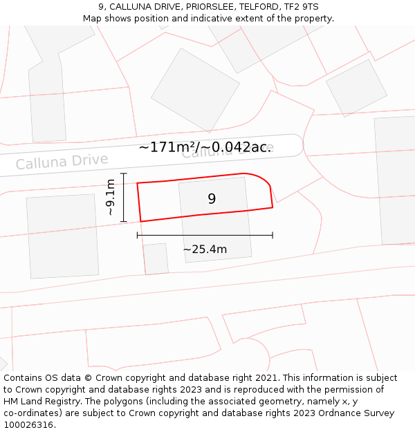 9, CALLUNA DRIVE, PRIORSLEE, TELFORD, TF2 9TS: Plot and title map