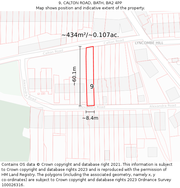 9, CALTON ROAD, BATH, BA2 4PP: Plot and title map