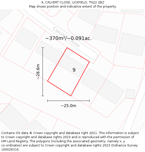 9, CALVERT CLOSE, UCKFIELD, TN22 2BZ: Plot and title map