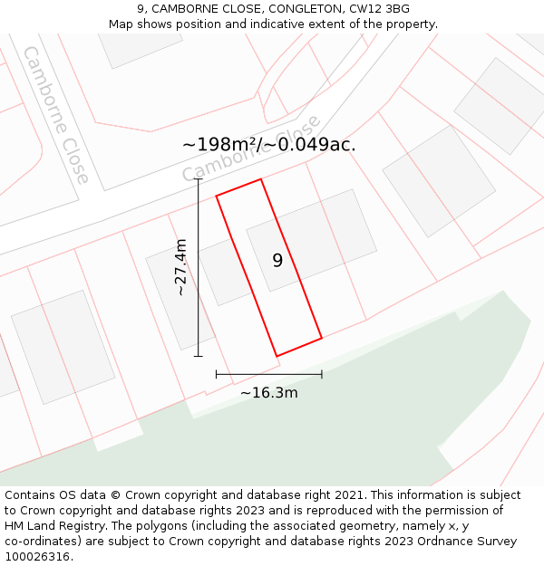 9, CAMBORNE CLOSE, CONGLETON, CW12 3BG: Plot and title map