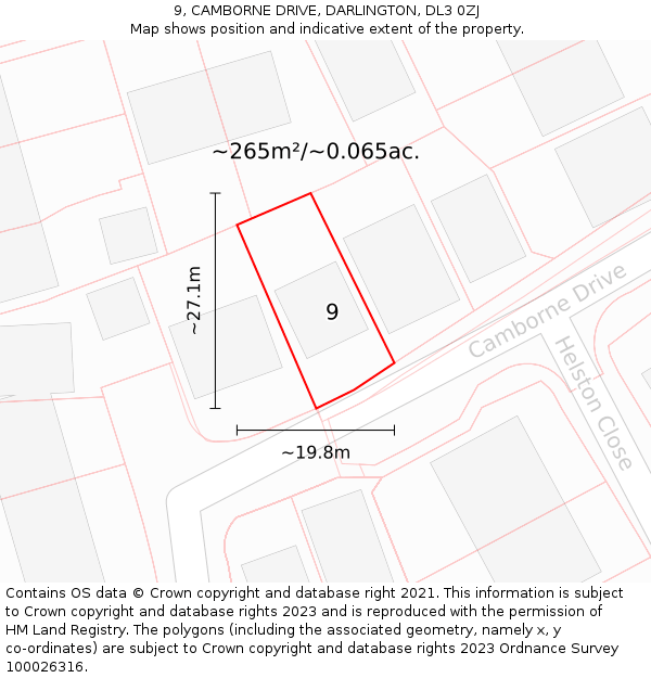 9, CAMBORNE DRIVE, DARLINGTON, DL3 0ZJ: Plot and title map