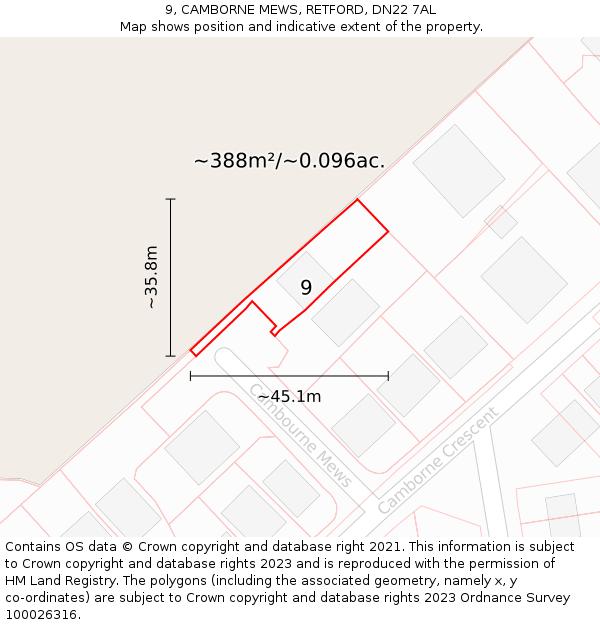 9, CAMBORNE MEWS, RETFORD, DN22 7AL: Plot and title map