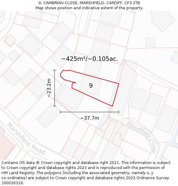 9, CAMBRIAN CLOSE, MARSHFIELD, CARDIFF, CF3 2TB: Plot and title map