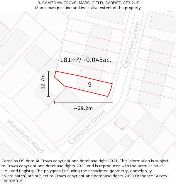 9, CAMBRIAN GROVE, MARSHFIELD, CARDIFF, CF3 2US: Plot and title map