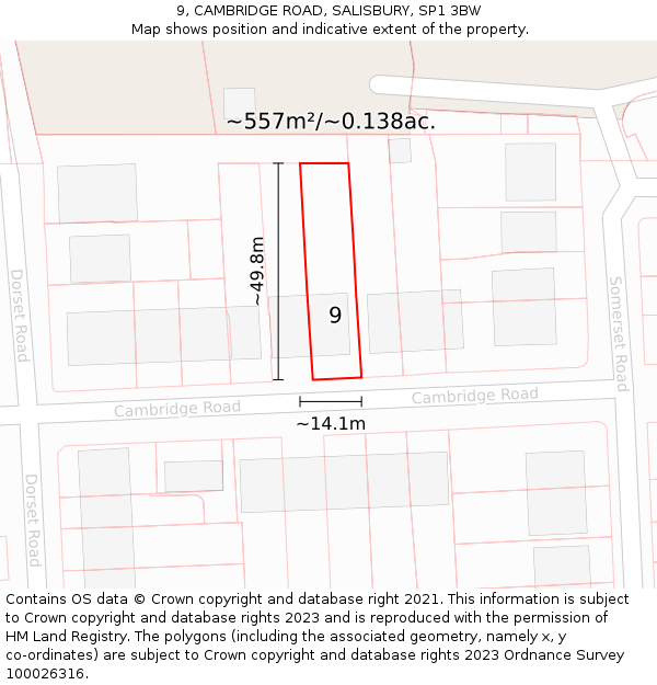 9, CAMBRIDGE ROAD, SALISBURY, SP1 3BW: Plot and title map