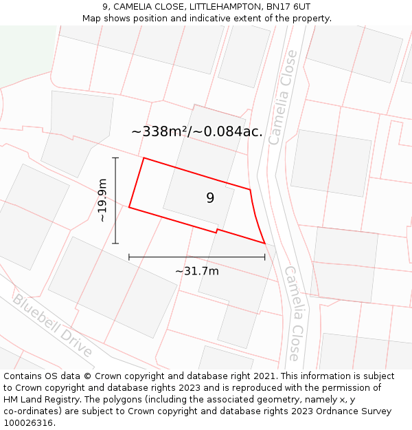 9, CAMELIA CLOSE, LITTLEHAMPTON, BN17 6UT: Plot and title map