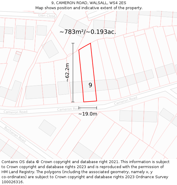 9, CAMERON ROAD, WALSALL, WS4 2ES: Plot and title map